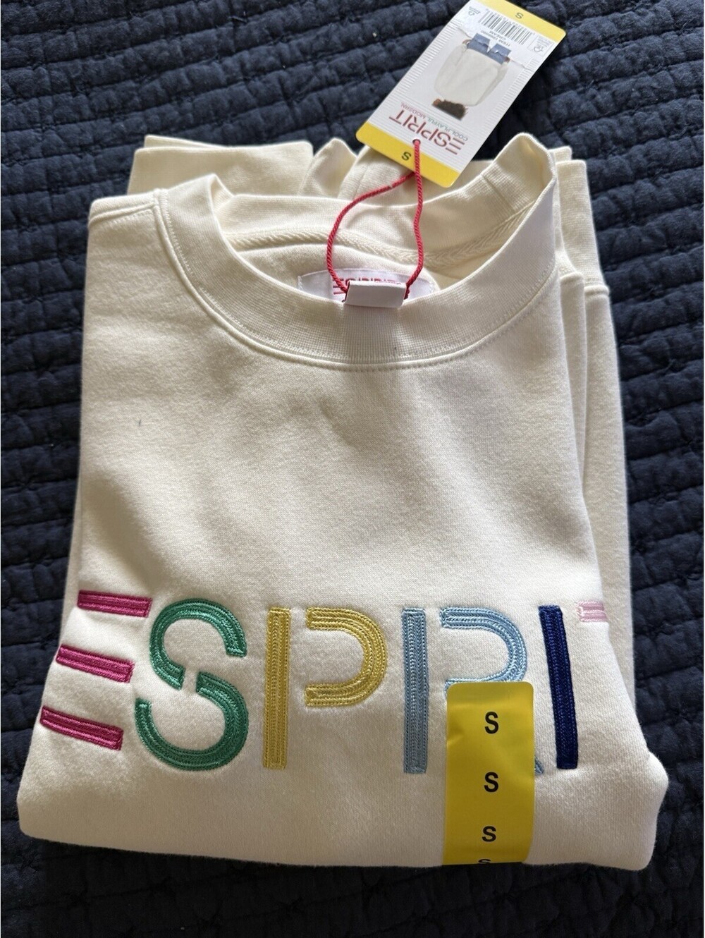 Esprit Women's Small Logo Fleece Crewneck Sweatshirt Embroidered 80s RetroViral